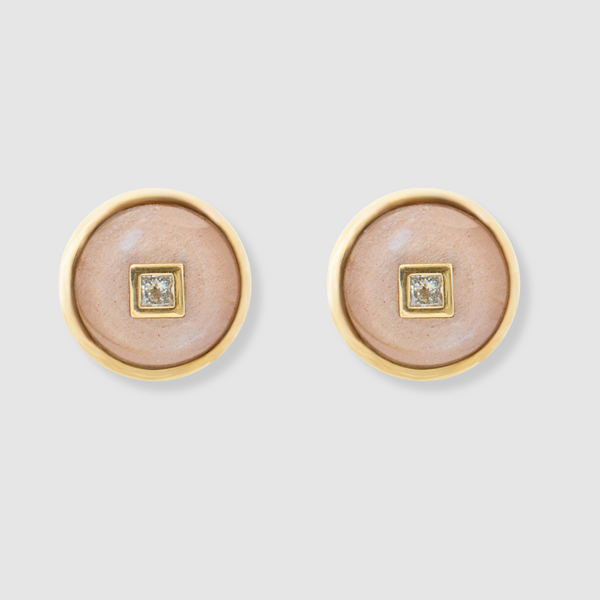 Princess Peach Moonstone Diamond Studs, 18K Yellow Gold,  Medium