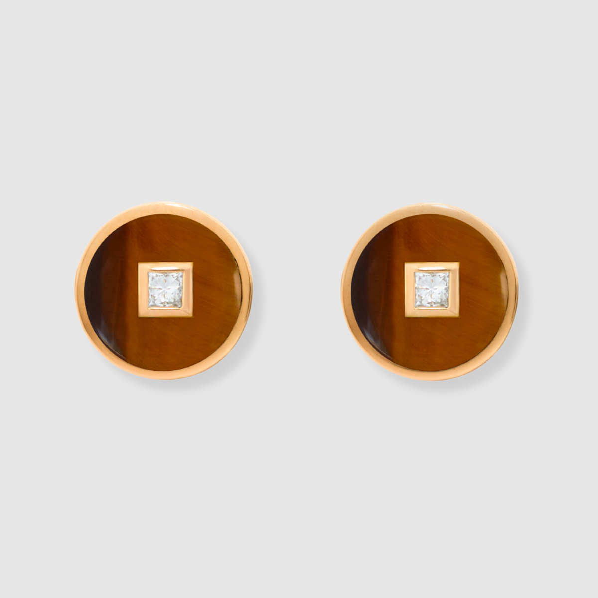 Princess Tiger's Eye Diamond Studs, 18K Yellow Gold,  Medium