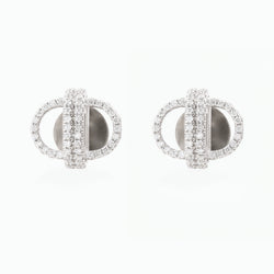 Diamond Oval Link Studs, 18K White Gold, Large