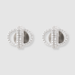 Diamond Oval Link Studs, 18K White Gold, Large