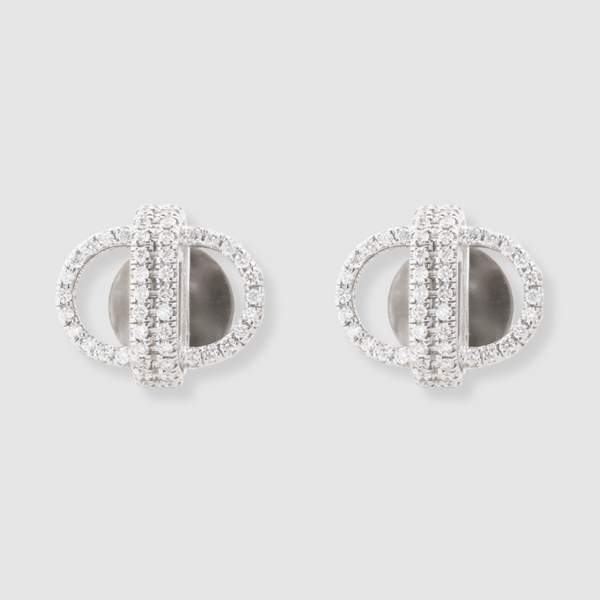 Diamond Oval Link Studs, 18K White Gold, Large