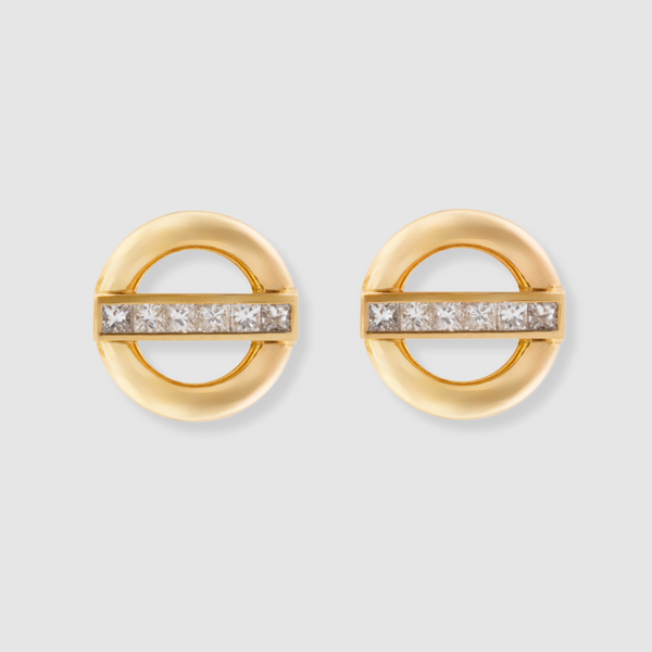 Diamond Orbit Link Studs, 18k Yellow Gold