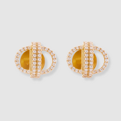 Diamond Oval Link Studs, 18K Yellow Gold, Large