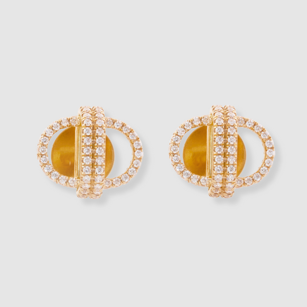 Diamond Oval Link Studs, 18K Yellow Gold, Large