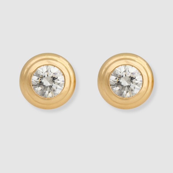 Diamond Round Brilliant Double Bezel Stud Earrings, 18K Yellow Gold