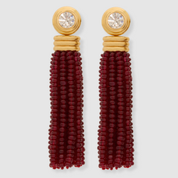 Diamond Round Brilliant Studs with Ruby Tassels, 18K Yellow Gold