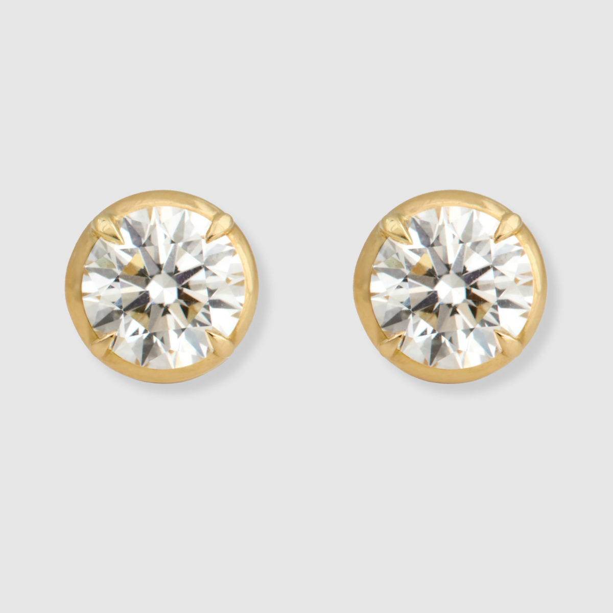 Diamond Round Brilliant Prong Set Studs, 18k Yellow Gold