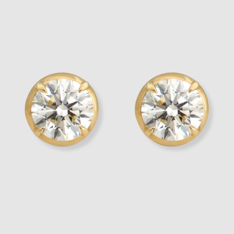 Diamond Round Brilliant Prong Set Studs, 18k Yellow Gold