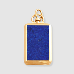 Reversible Rectangle Lapis Lazuli Barre Photo Locket 18k Yellow Gold (One Side Stone, One Side Barre)