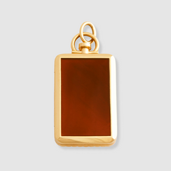 Reversible Rectangle Red Chalcedony Barre Photo Locket 18k Yellow Gold (One Side Stone, One Side Barre)