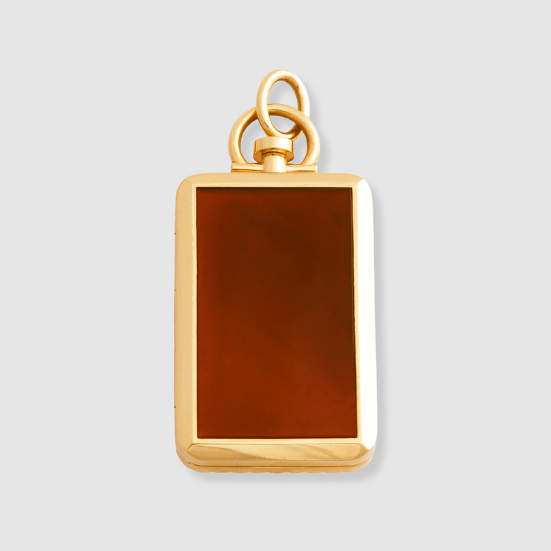 Reversible Rectangle Red Chalcedony Barre Photo Locket 18k Yellow Gold (One Side Stone, One Side Barre)