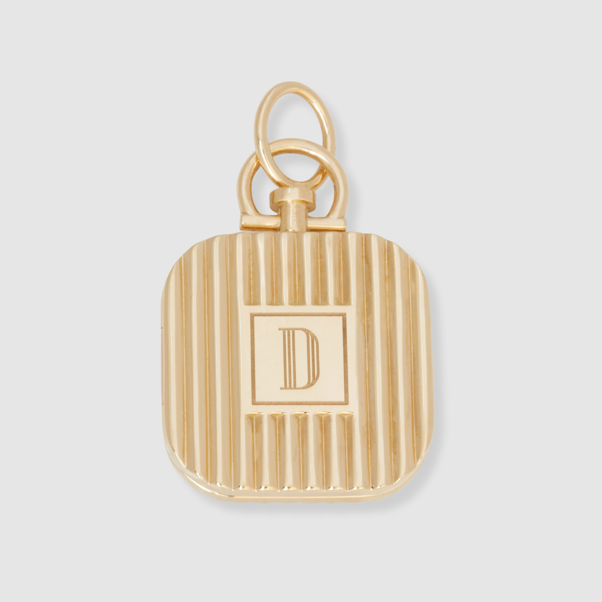 Reversible Square Monogram Barre Photo Locket, 18k Yellow Gold