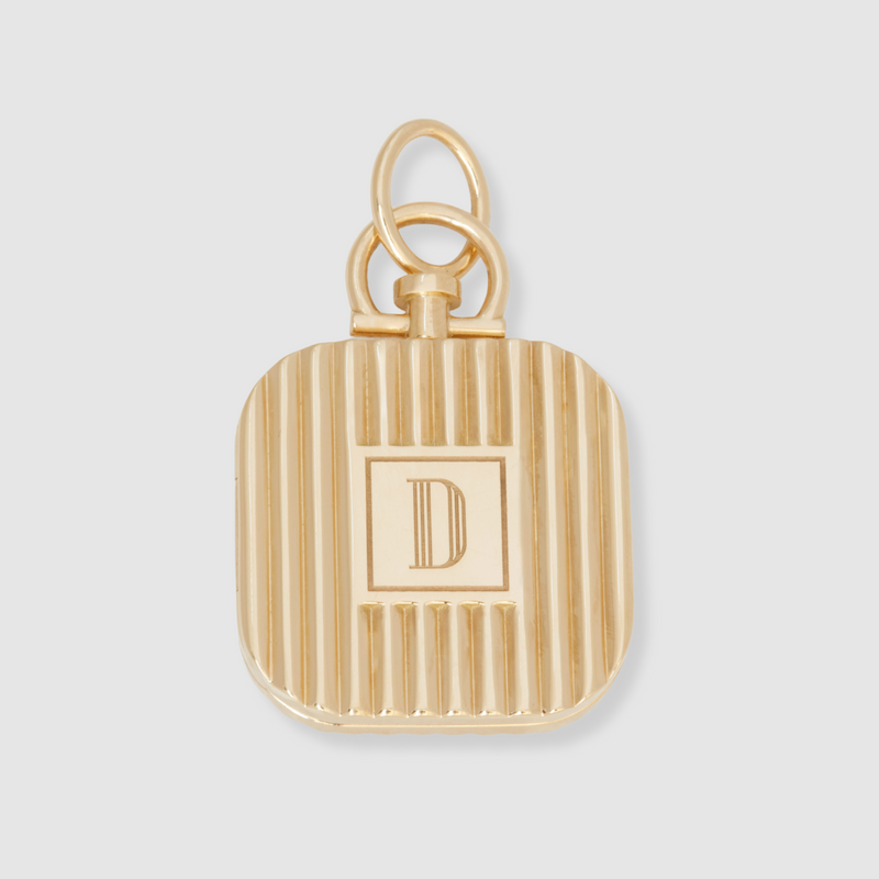 Reversible Square Monogram Barre Photo Locket, 18k Yellow Gold