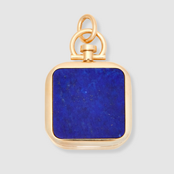 Reversible Square Lapis Lazuli Barre Photo Locket 18k Yellow Gold (One Side Stone, One Side Barre)