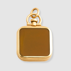 Reversible Square Mustard Chalcedony Barre Photo Locket 18k Yellow Gold (One Side Stone, One Side Barre)