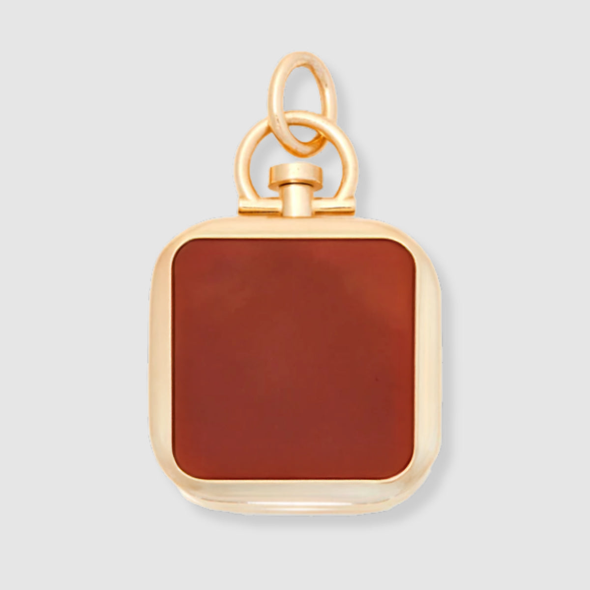 Reversible Square Red Chalcedony Barre Photo Locket 18k Yellow Gold (One Side Stone, One Side Barre)