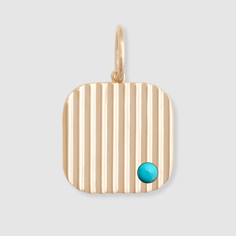 Square Barre Turquoise Medallion, 18k Yellow Gold, Medium