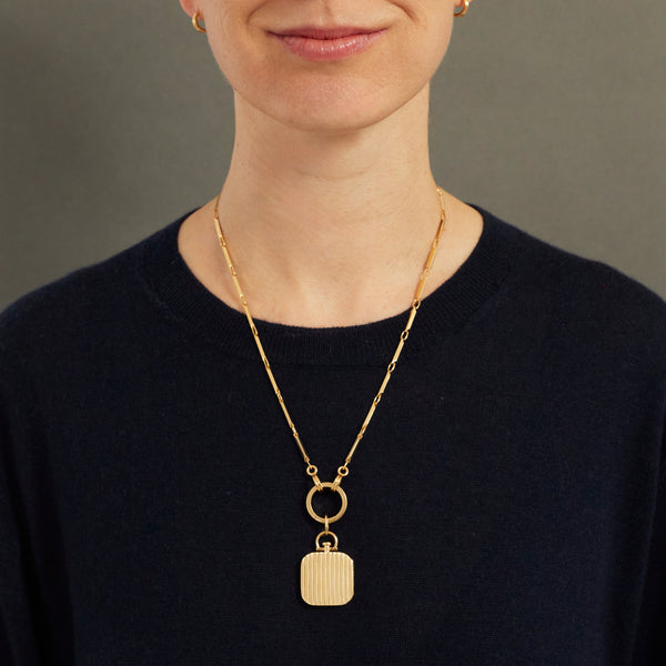 Square Barre Photo Locket, 18k Yellow Gold (Double Sided Barre)