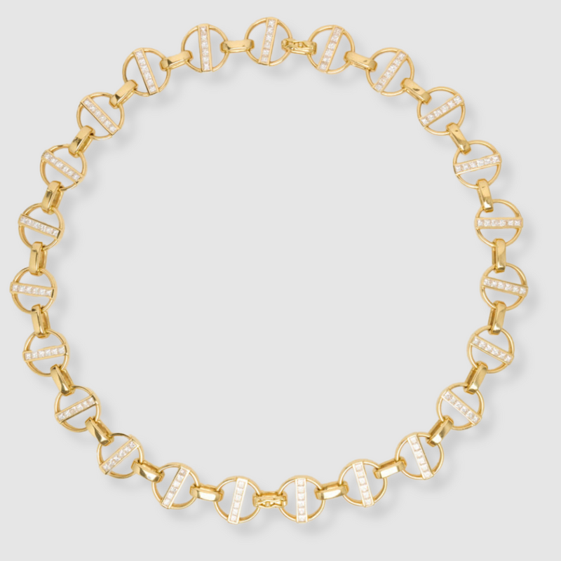 Diamond Orbit Link Necklace, 18k Yellow Gold, 16"