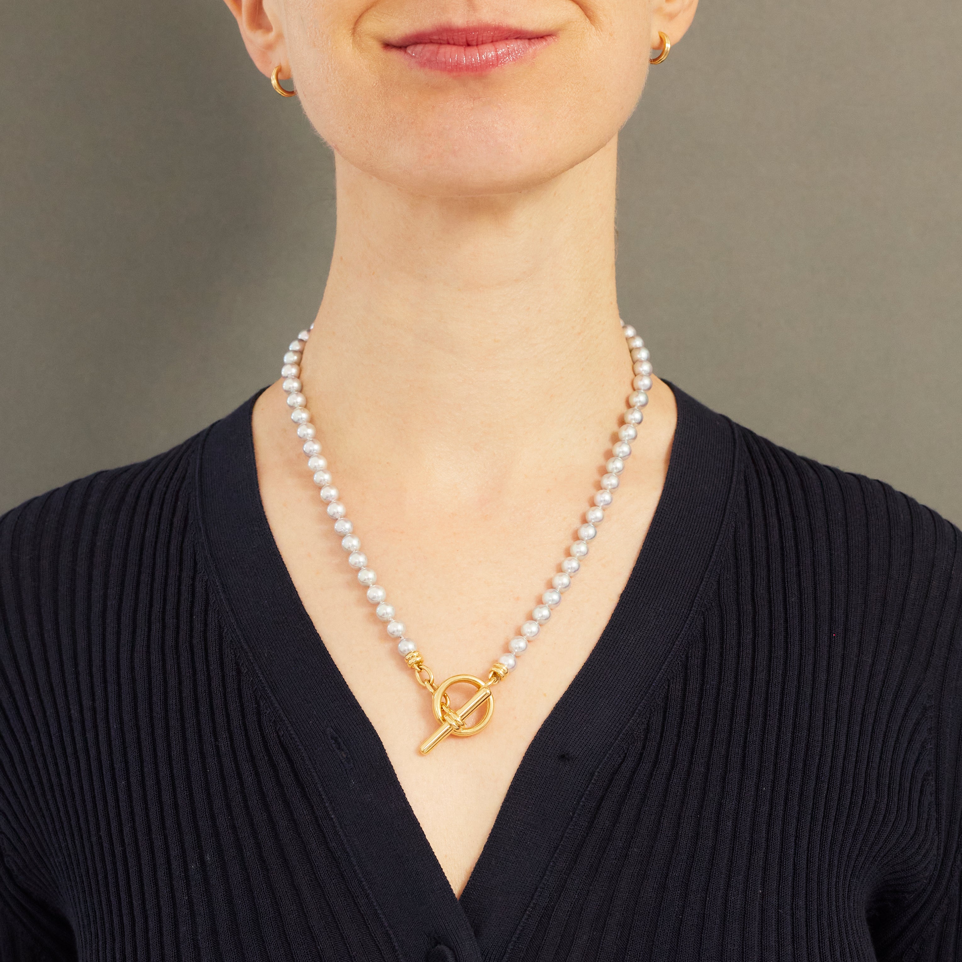 Akoya Pearl Double Link Toggle Necklace 18K Yellow Gold, 20"
