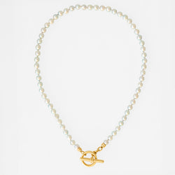 Akoya Pearl Double Link Toggle Necklace 18K Yellow Gold, 20"