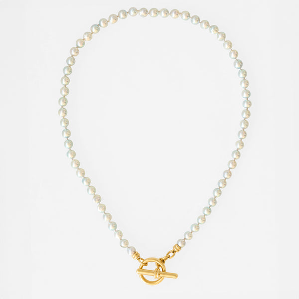 Akoya Pearl Double Link Toggle Necklace 18K Yellow Gold, 20"