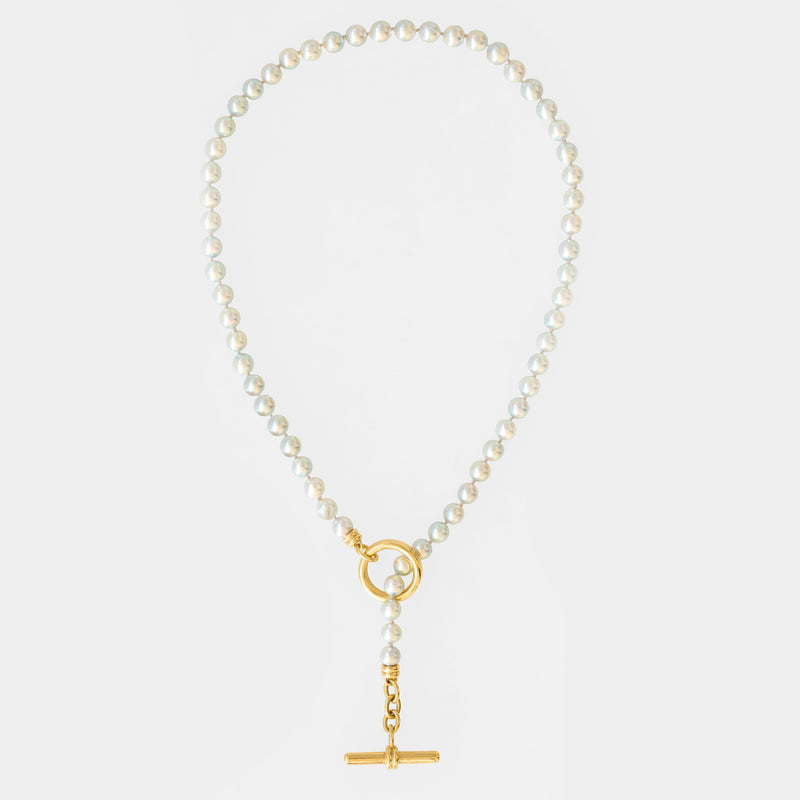 Akoya Pearl Double Link Toggle Necklace 18K Yellow Gold, 20"