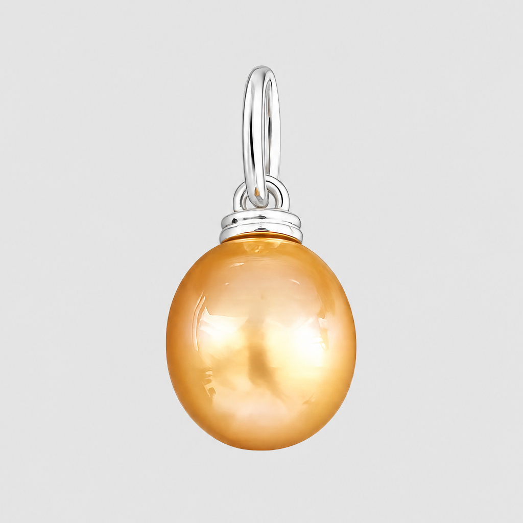 Golden South Sea Drop Pearl Double Pendant, Silver, Medium