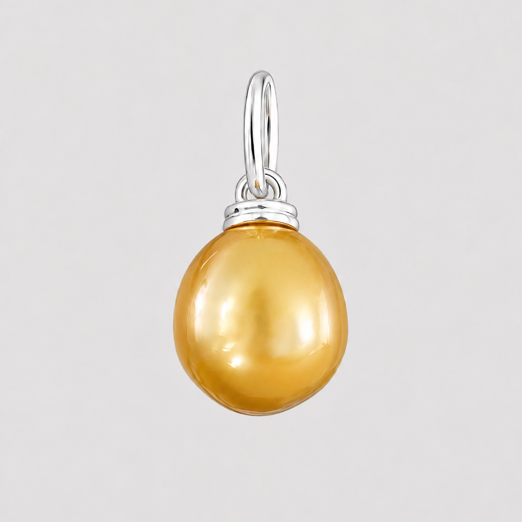 Golden South Sea Drop Pearl Double Pendant, Silver, Large