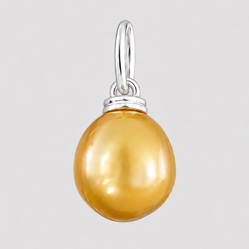 Golden South Sea Drop Pearl Double Pendant, Silver, Large