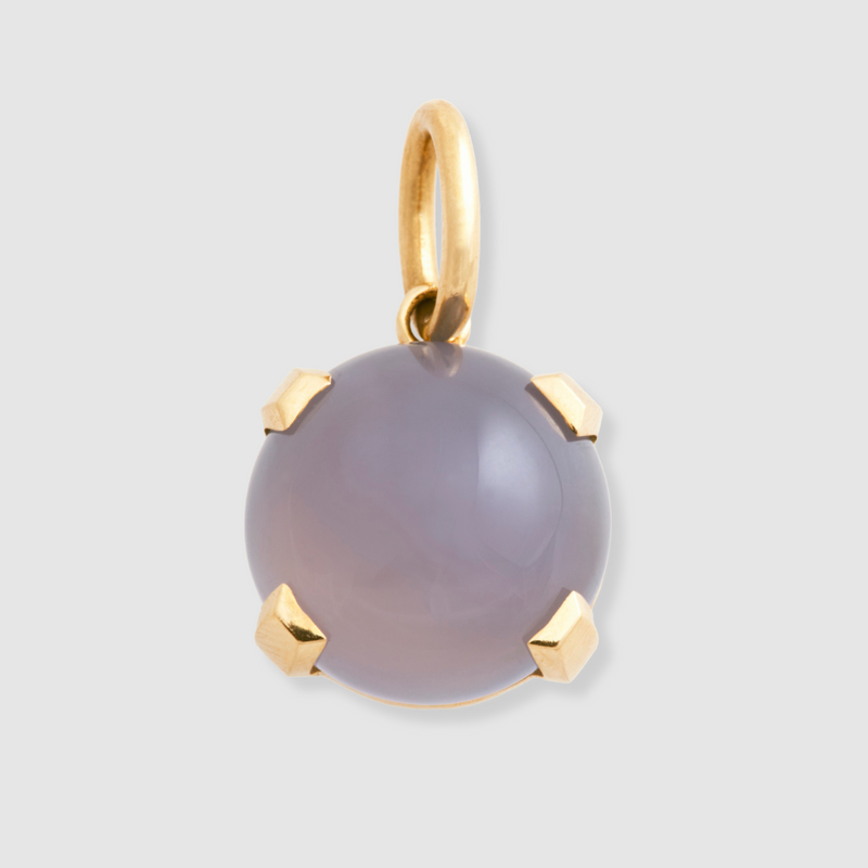 Blue Chalcedony Faceted Prong Round Pendant, 18k Yellow Gold