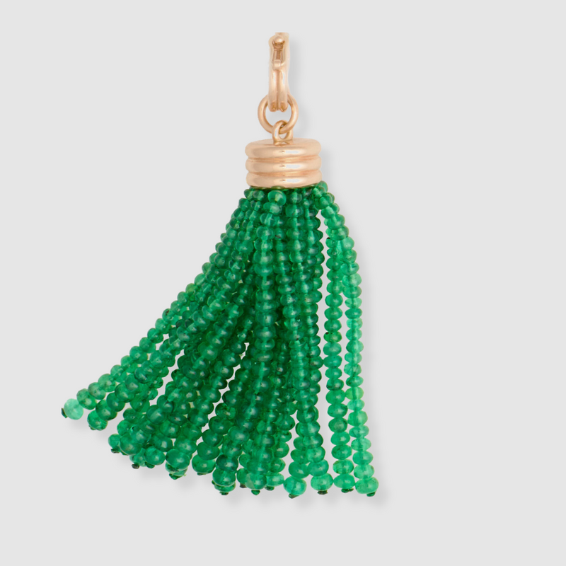 Triple Tassel Emerald Rondelles Pendant, 18K Yellow Gold