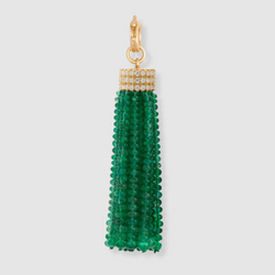 Triple Diamond Tassel Emerald Rondelles Pendant, 18K Yellow Gold