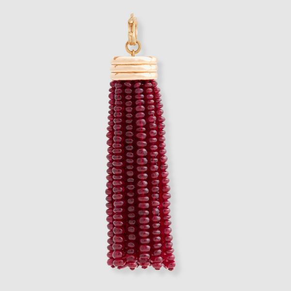 Triple Tassel Ruby Rondelles Pendant, 18K Yellow Gold