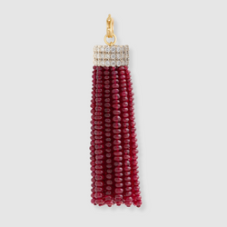 Triple Diamond Tassel Ruby Rondelles Pendant, 18K White Gold