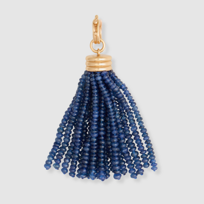 Triple Tassel Blue Sapphire Rondelles Pendant, 18K Yellow Gold