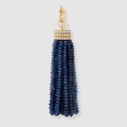 Triple Diamond Tassel Blue Sapphire Rondelles Pendant, 18K Yellow Gold