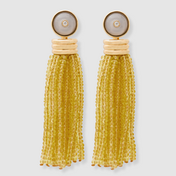 Triple Tassel Yellow Sapphire Earrings with Blue Calcedony Diamond Studs, 18K Yellow Gold,