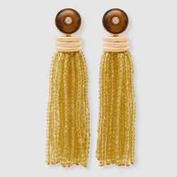 Triple Tassel Yellow Sapphire Earrings with Tiger's Eye Diamond Studs, 18K Yellow Gold