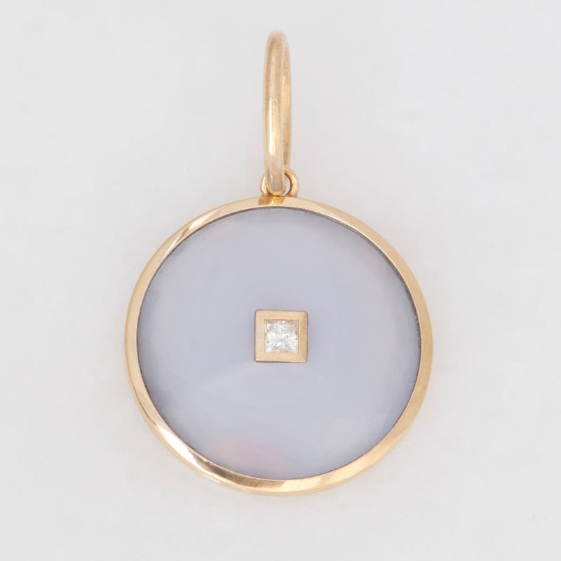 Blue Chalcedony Round Diamond Pendant, 18K Yellow Gold, Medium