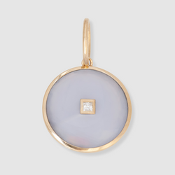 Blue Chalcedony Round Diamond Pendant, 18K Yellow Gold, Medium