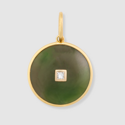 Nephrite Jade Round Diamond Pendant, 18K Yellow Gold, Medium