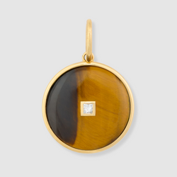 Tiger's Eye Round Diamond Pendant, 18K Yellow Gold, Medium