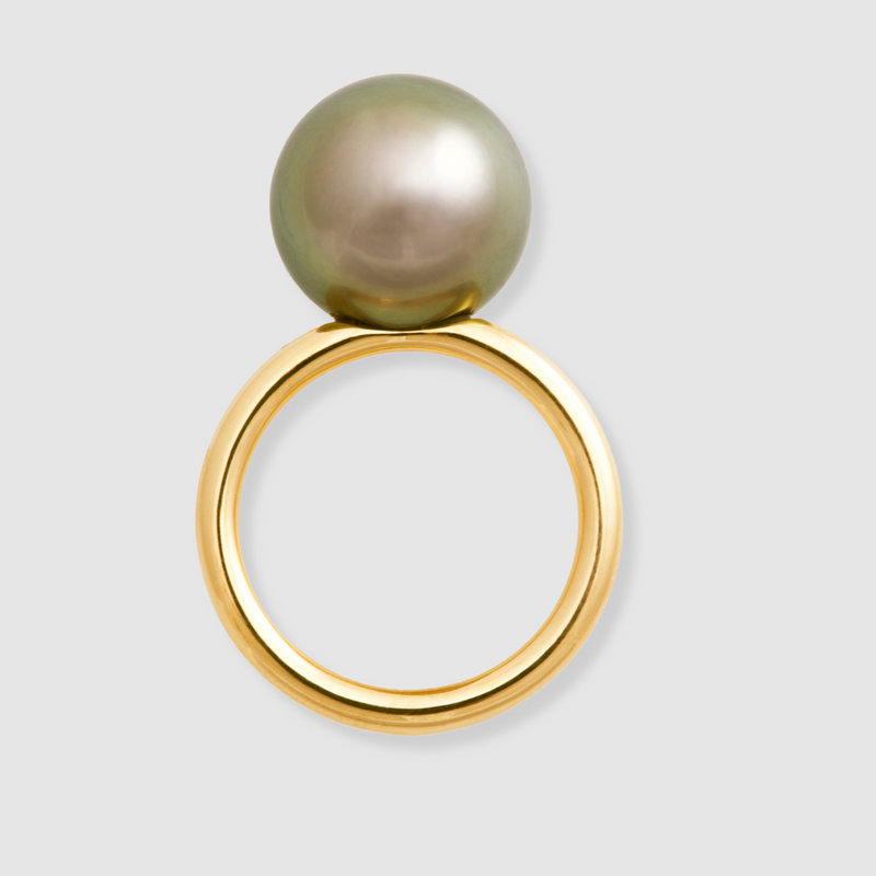 Pearl Ring Tahitian Peacock Single, 18k Yellow Gold, Large