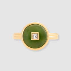 Diamond Nephrite Jade Double Band Ring, 18K Yellow Gold