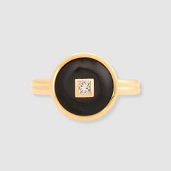 Diamond Stone Onyx Double Band Ring, 18K Yellow Gold