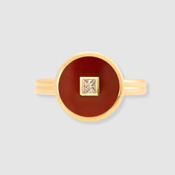 Diamond Red Chalcedony Double Band Ring, 18K Yellow Gold