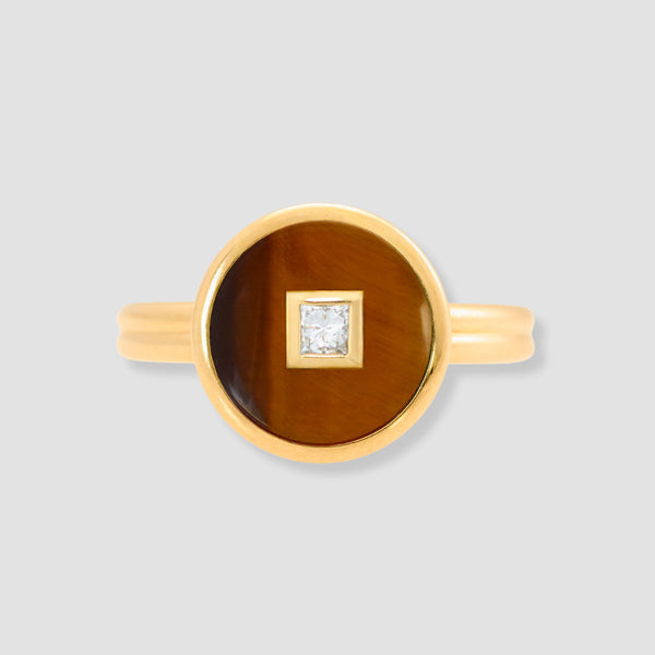 Diamond Tiger's Eye Double Band Ring, 18K Yellow Gold