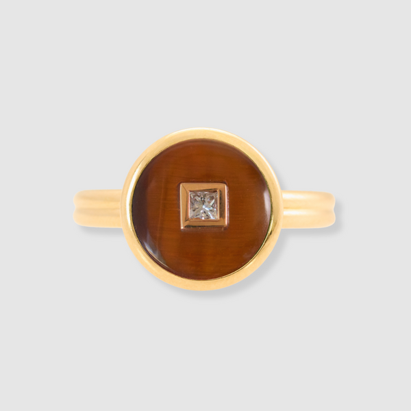 Diamond Tiger's Eye Double Band Ring, 18K Yellow Gold