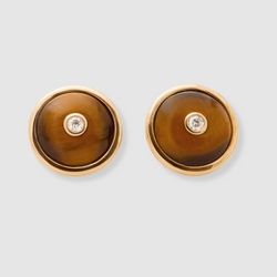 Round Tiger's Eye Diamond Studs, 18K Yellow Gold,  Small